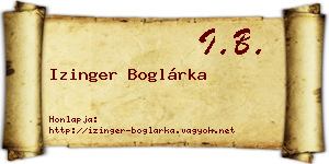 Izinger Boglárka névjegykártya