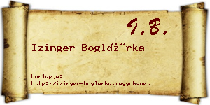 Izinger Boglárka névjegykártya